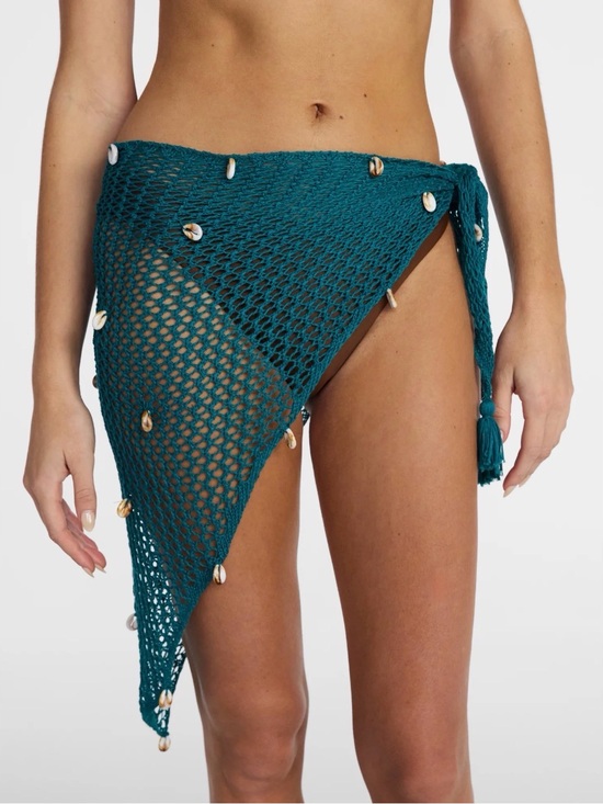 No Boundaries Other - No Boundaries Fishnet Pareo with Faux Shells, One Size, Spruce Forest, Women's